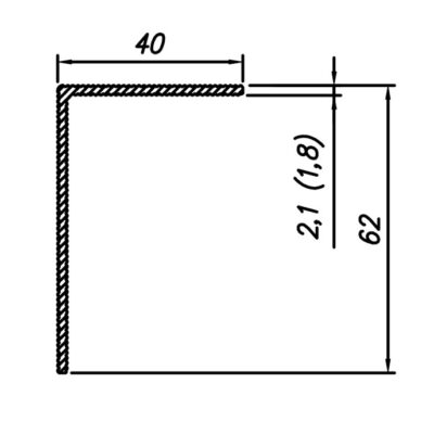 Алюминиевый профиль вертикальный L образный 60х40х2.1